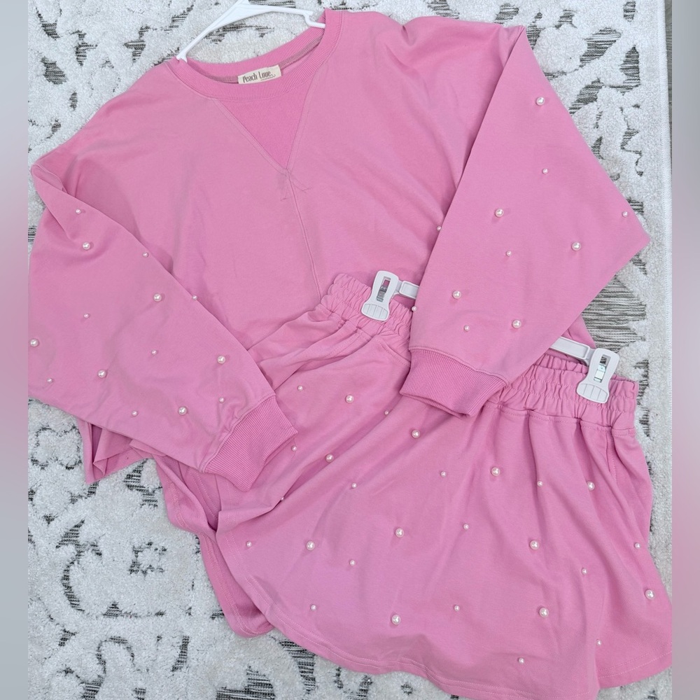 Peach Love California Pink Pearl-Embellished Two Piece Set
